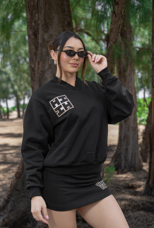 Women's Black and Gold Logo Crew Neck