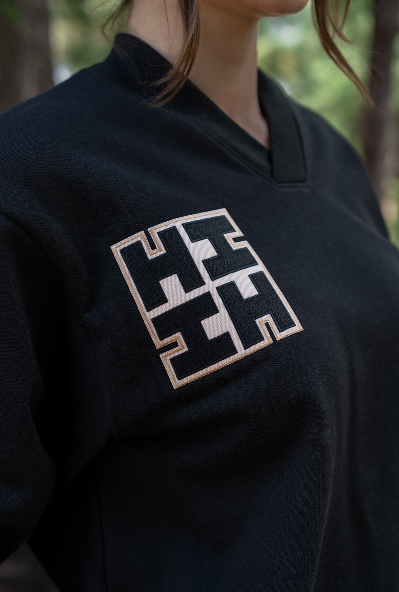 Women's Black and Gold Logo Crew Neck