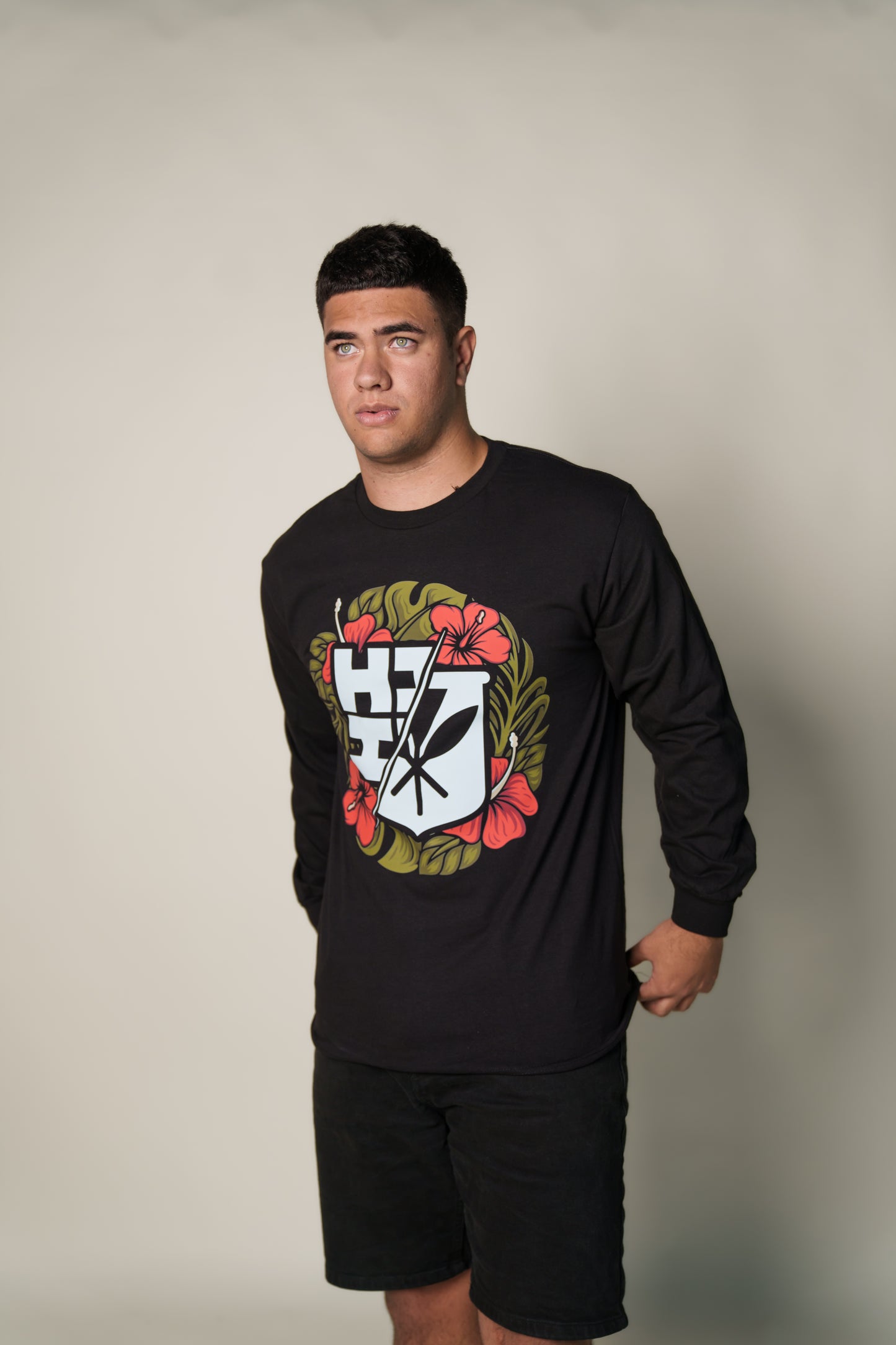 Red Hibiscus Long Sleeve T-Shirt - Black/Red