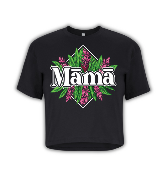 Black Floral Mama Crop