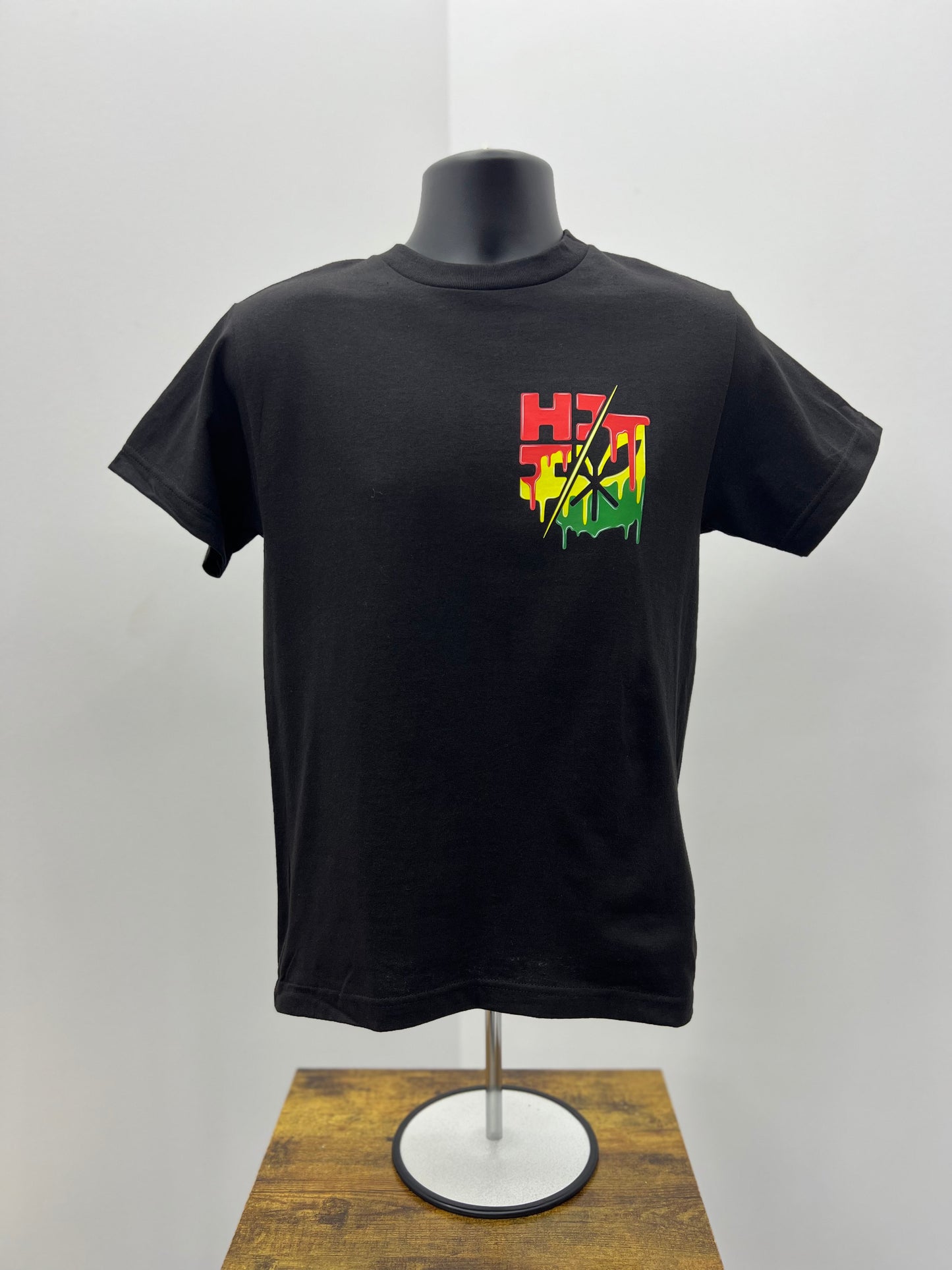 Split Logo Drip T-Shirt - Black/Rasta